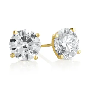 3.11 Carat Round Lab Grown Diamond Ear Studs IGI Certified set in 14K Yellow Gold (4 Prong Setting)