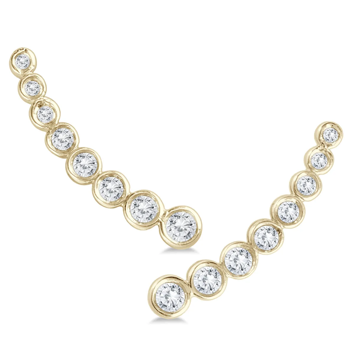 3/8 Ctw Bezel Genuine Diamond Climber Earrings In 14K Yellow Gold