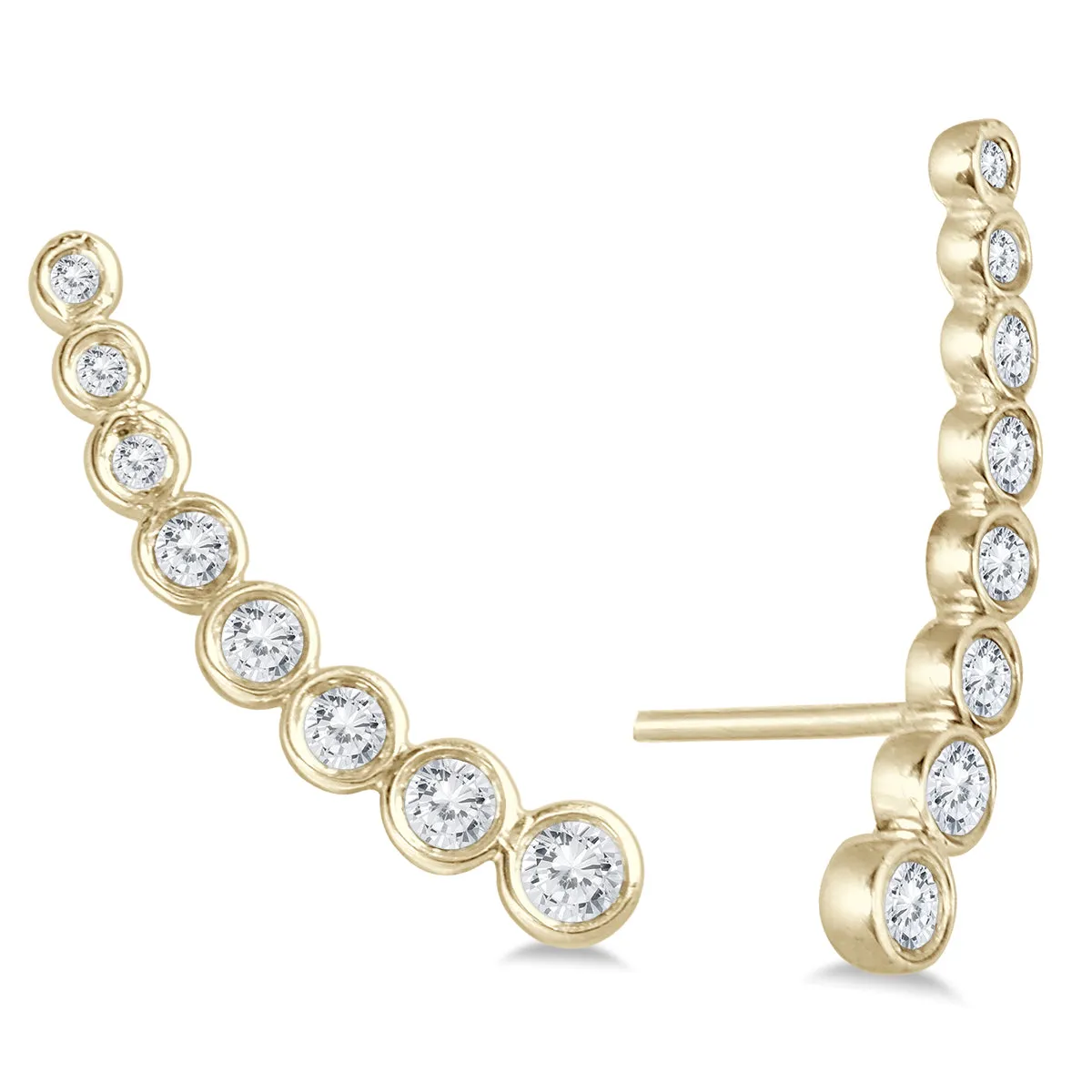 3/8 Ctw Bezel Genuine Diamond Climber Earrings In 14K Yellow Gold