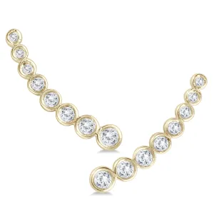 3/8 Ctw Bezel Genuine Diamond Climber Earrings In 14K Yellow Gold