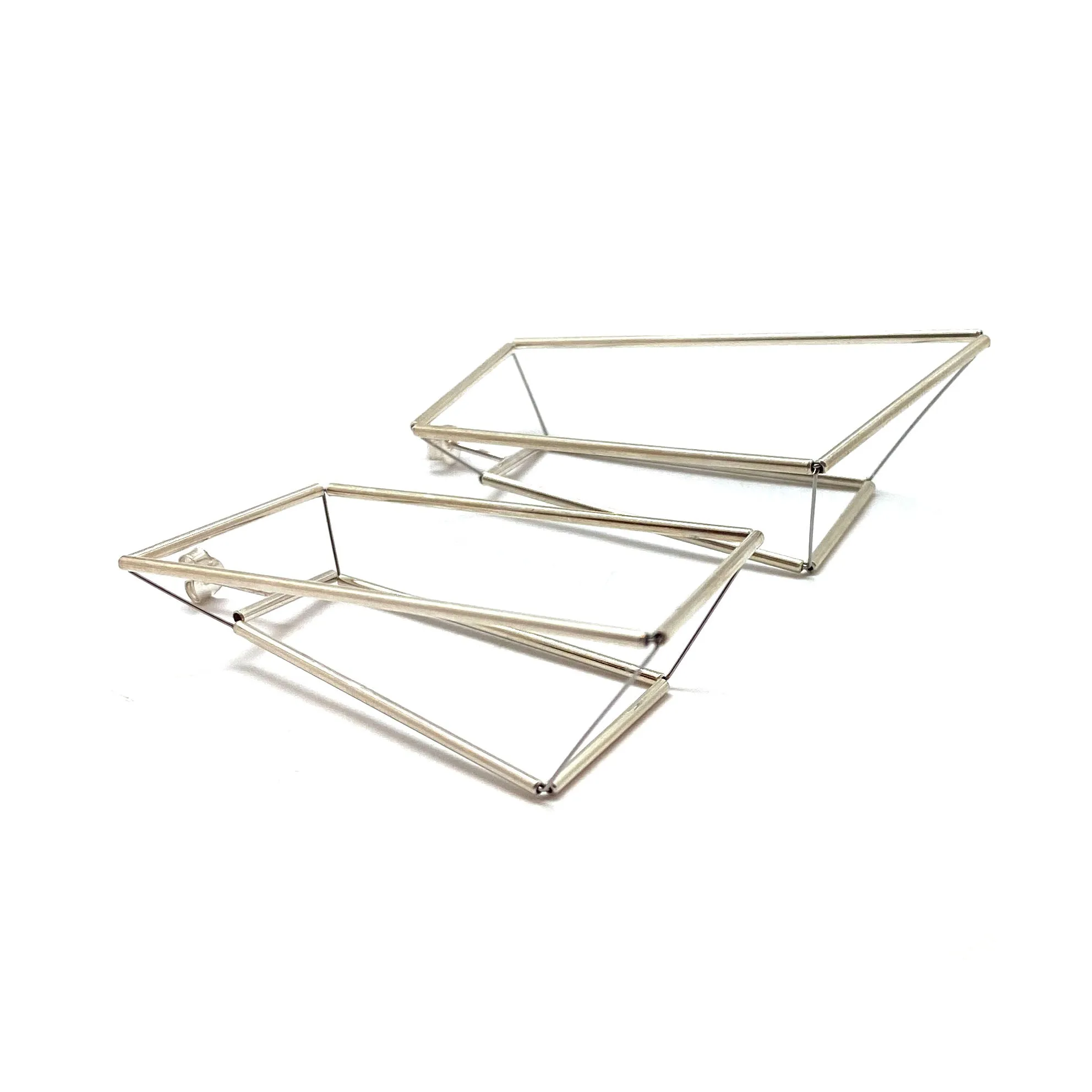 3D Trapezoid Earrings - Silver