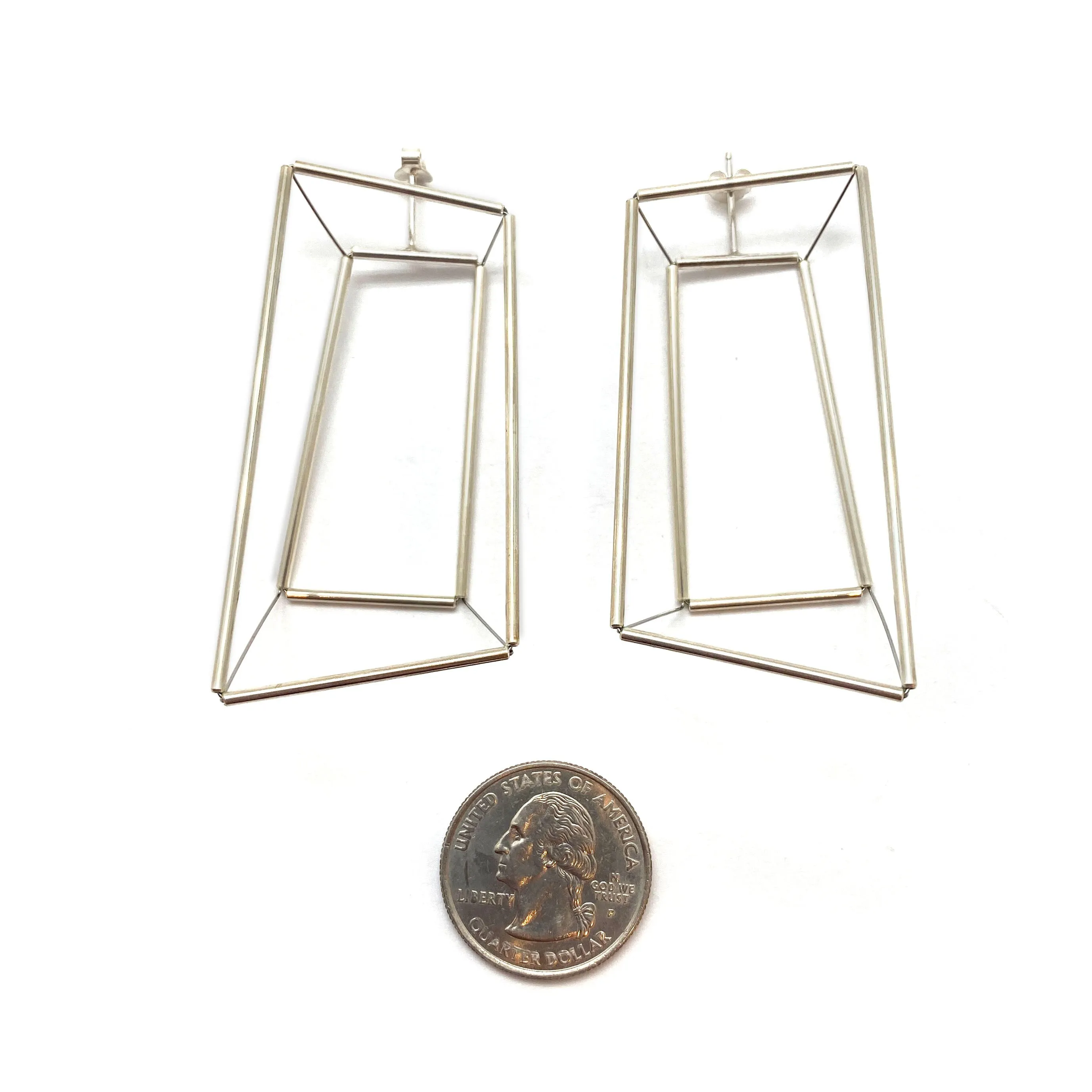 3D Trapezoid Earrings - Silver