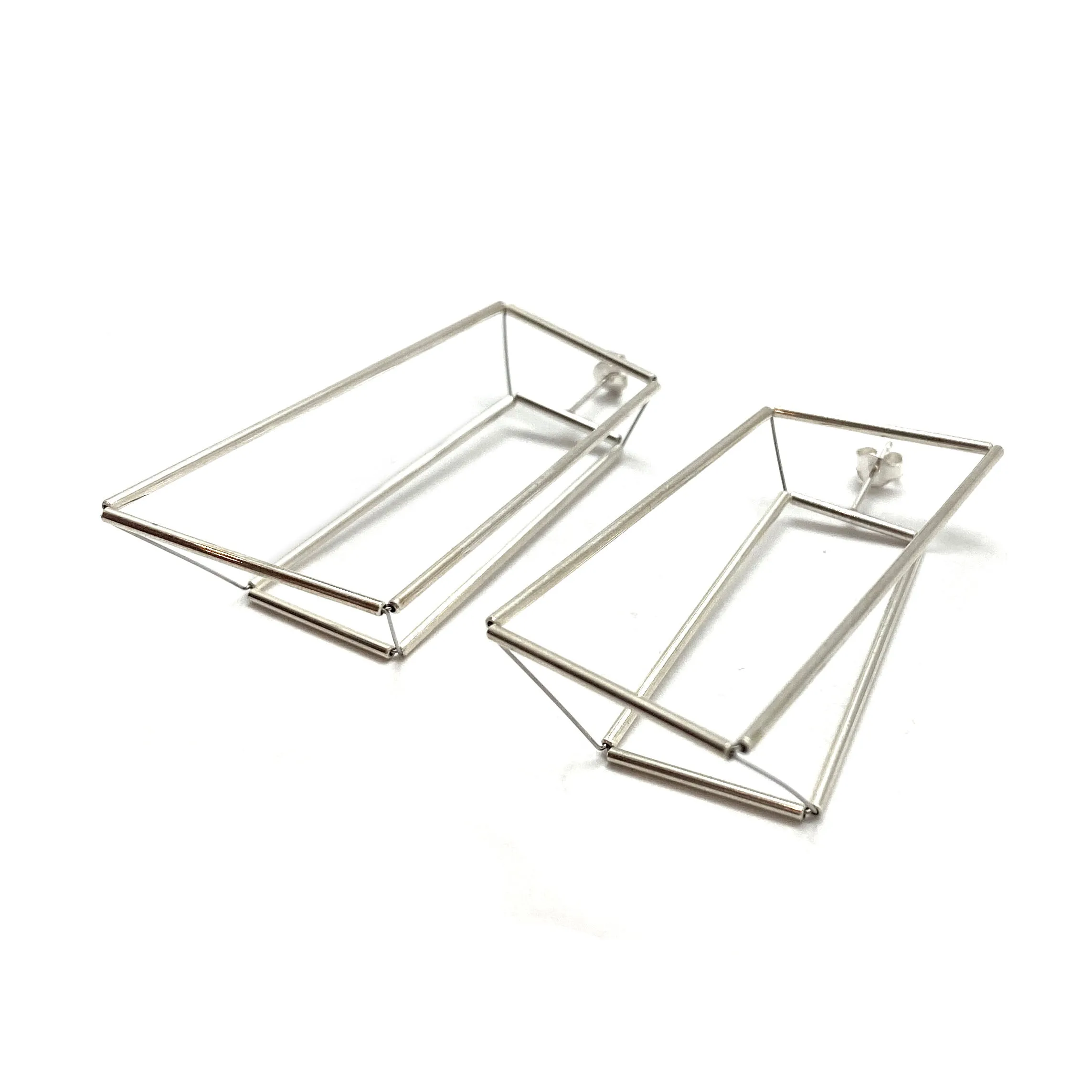3D Trapezoid Earrings - Silver