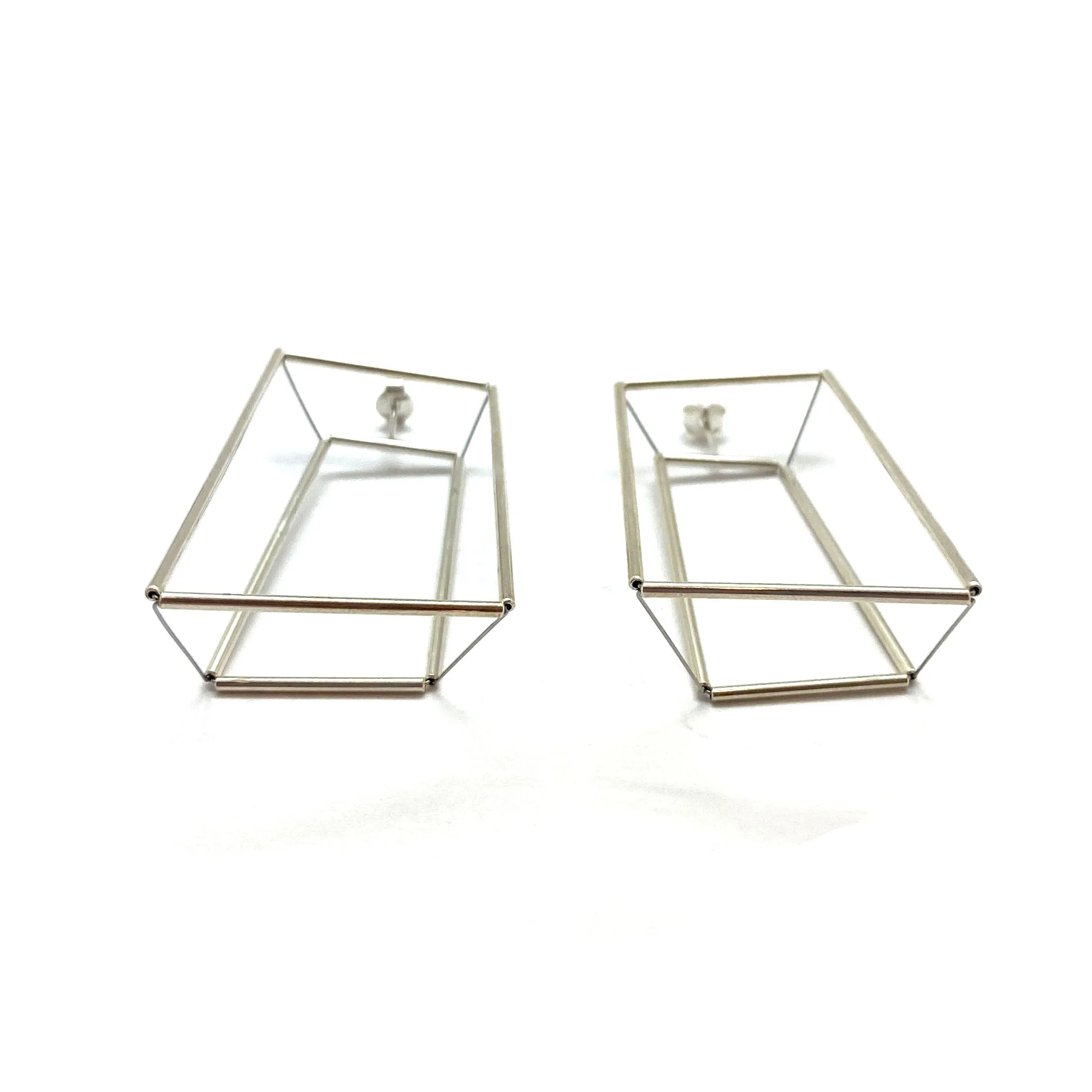 3D Trapezoid Earrings - Silver