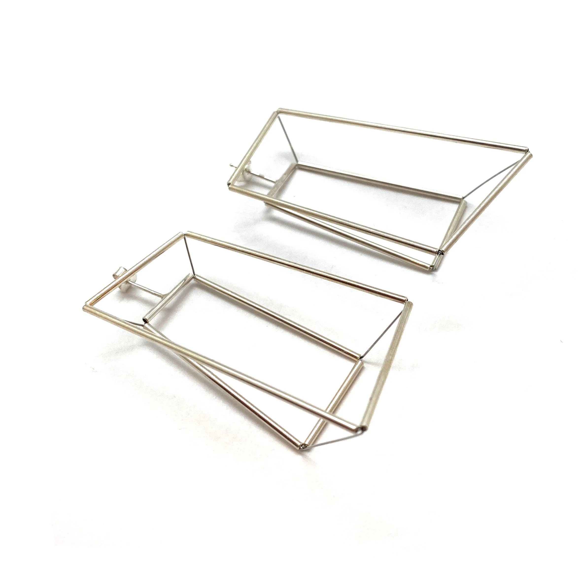 3D Trapezoid Earrings - Silver
