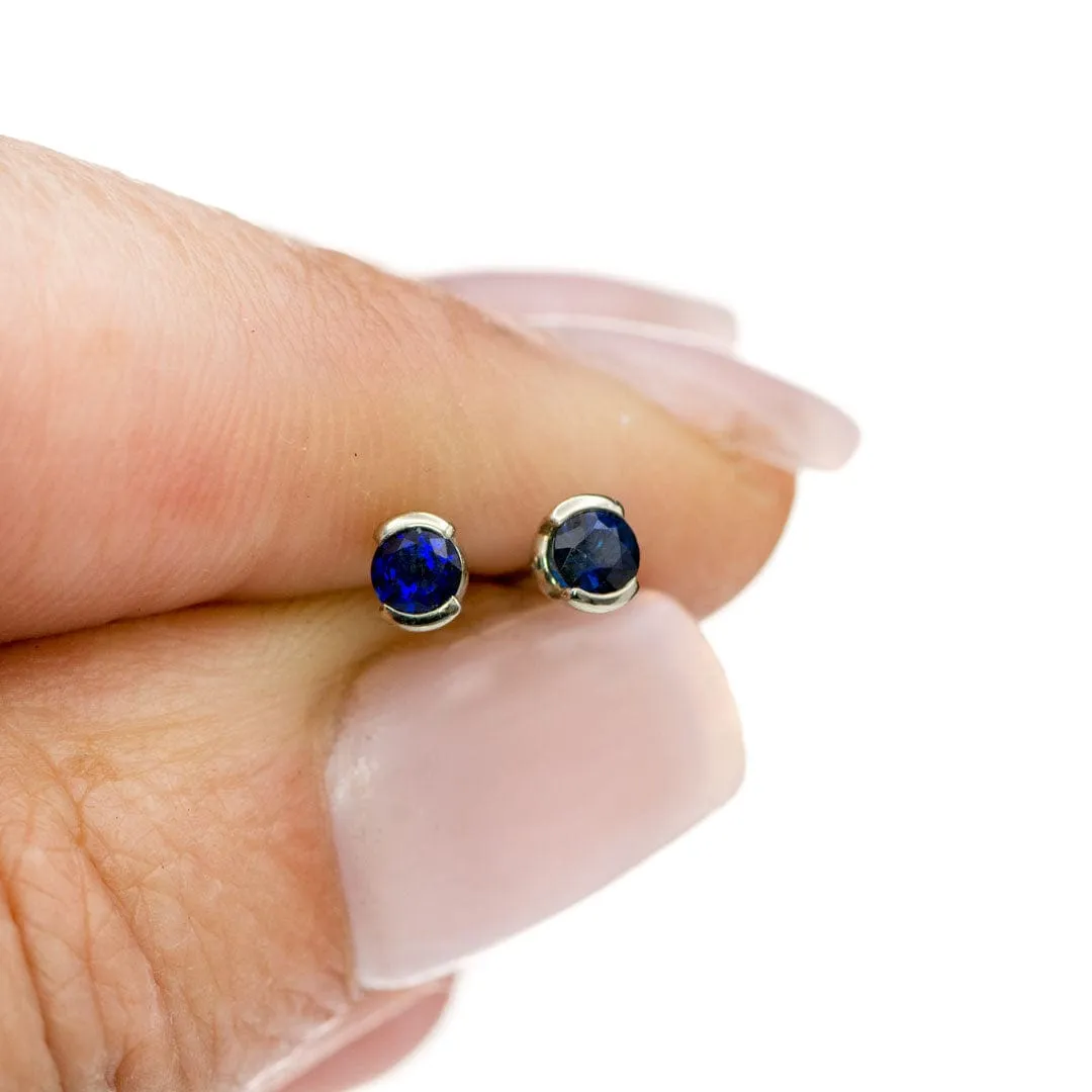 3mm Blue Sapphire Half Bezel Stud Earrings