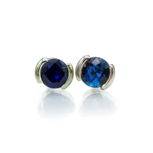 3mm Blue Sapphire Half Bezel Stud Earrings