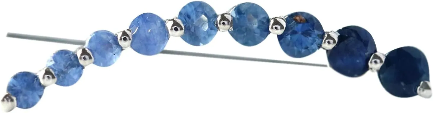 (4 CT) Blue Sapphire Ombre Climber Crawler Gold | Natural Blue Sapphire Ear Climber Earring | Blue Ombre Earring Climber Gold | 9 Graduation Gemstone Curve Bar Ombre Ear Climber|