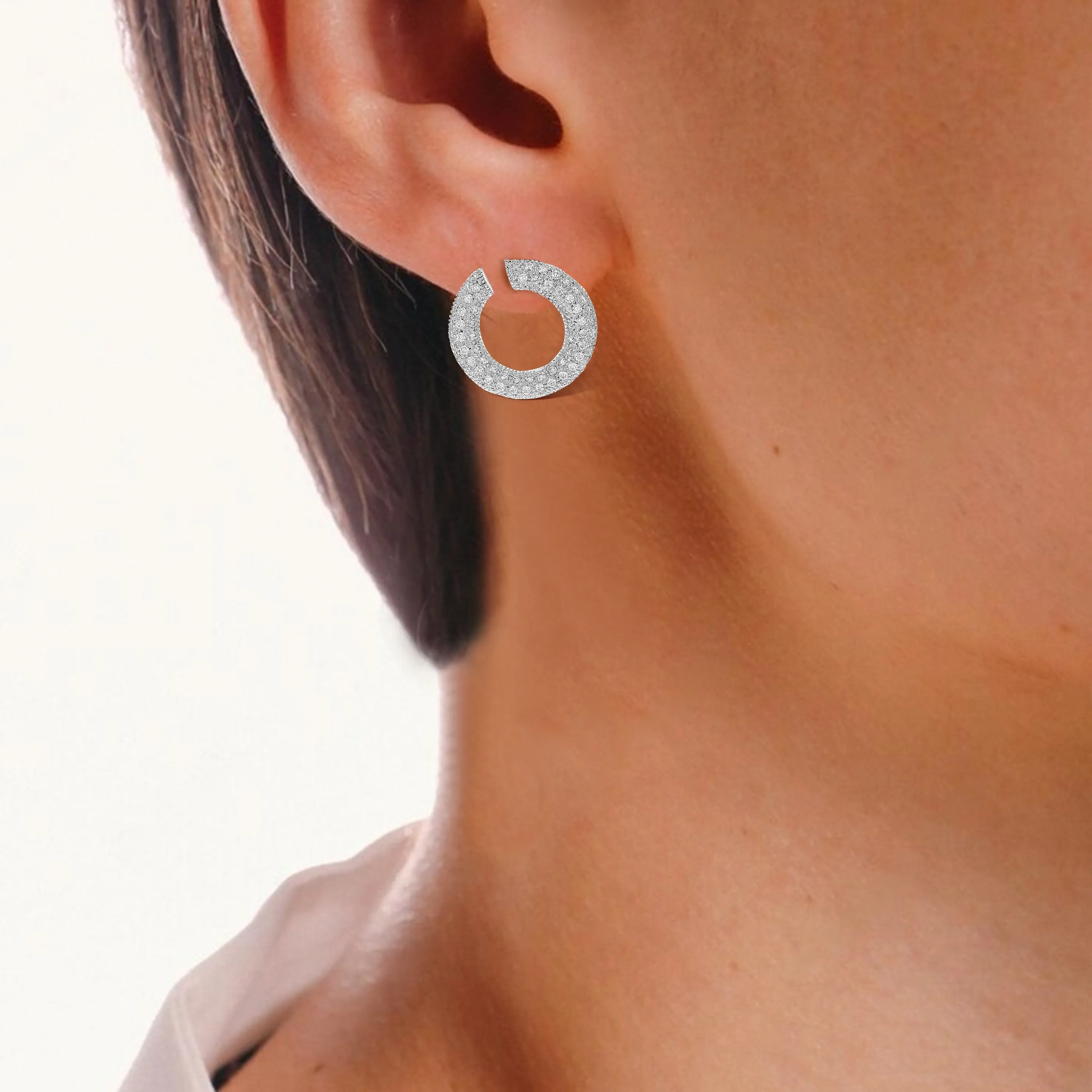 4 cttw Diamond Cluster Hoop Earrings for Women in 14K White Gold