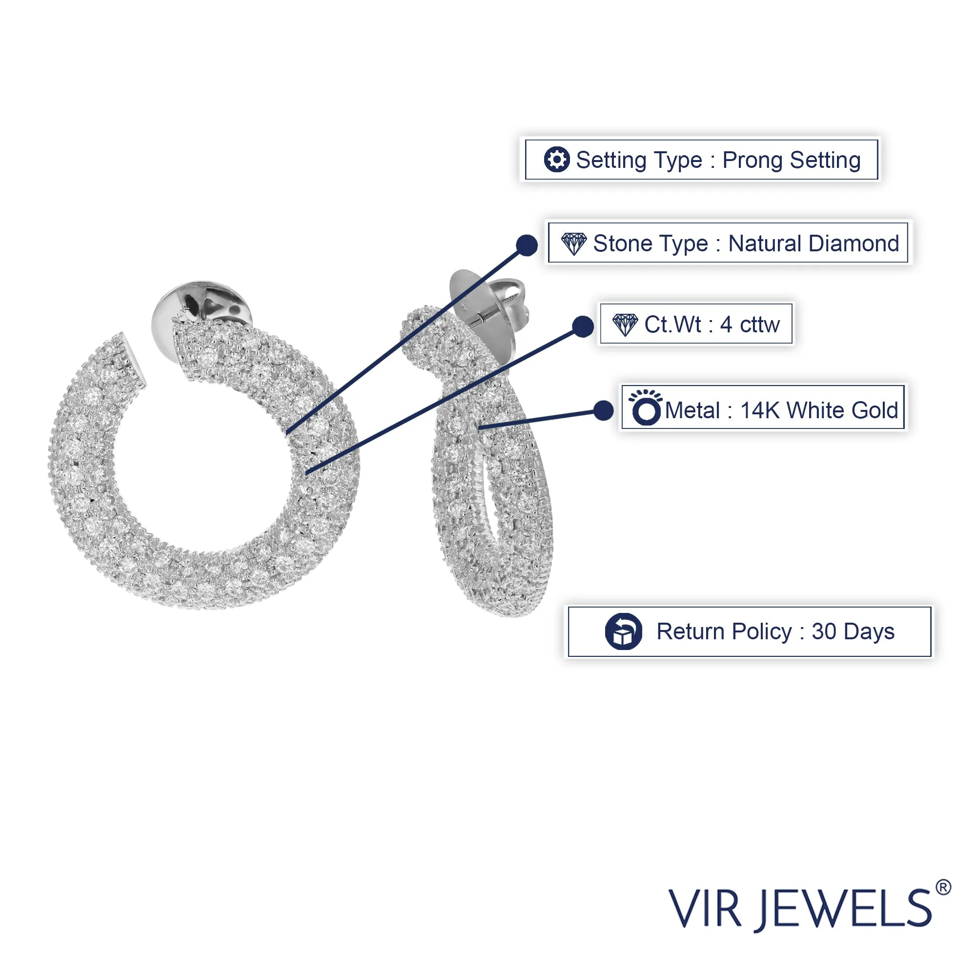 4 cttw Diamond Cluster Hoop Earrings for Women in 14K White Gold