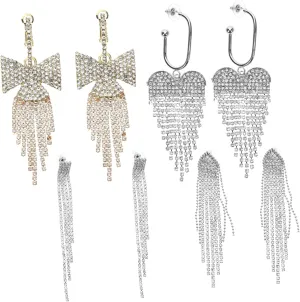 4 Pairs Rhinestone Dangle Earrings Sparkly Jewelry for Women Long Tassel Design for Parties Banquets Everyday Wear