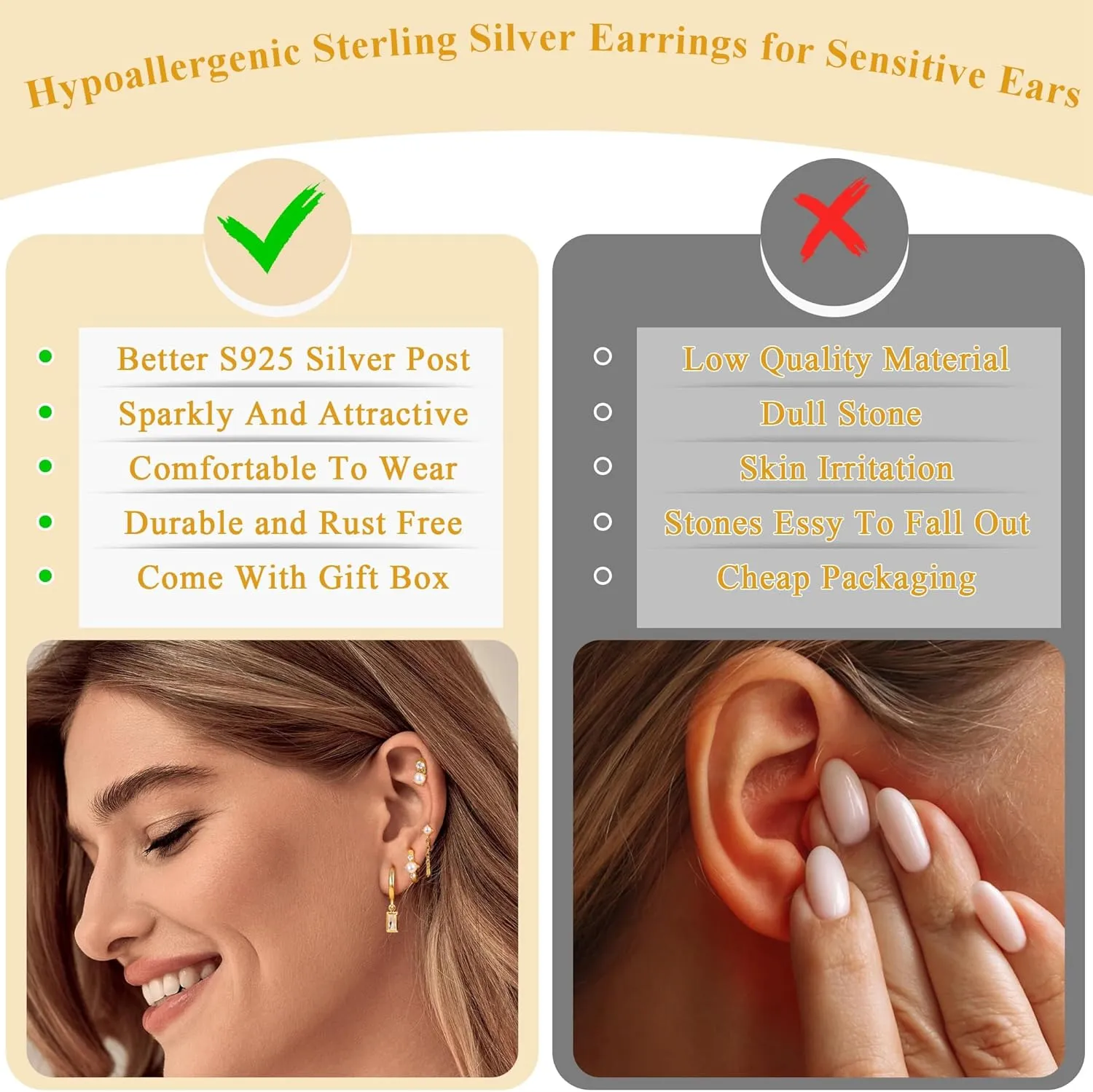 4 Pairs Sterling Silver Post Pearl Hoop Earrings for Women Trendy 14K Gold Plated Huggie Hoop Earrings Cartilage Stud Earrings Sets for Multiple Piercing Small Gold Pearl Hoop Earrings