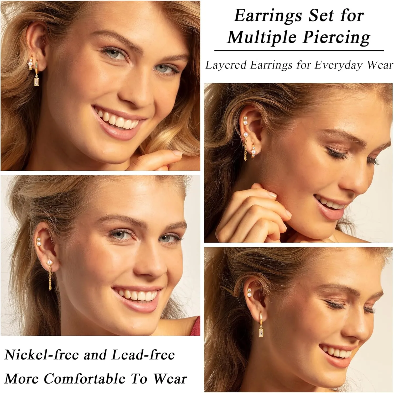 4 Pairs Sterling Silver Post Pearl Hoop Earrings for Women Trendy 14K Gold Plated Huggie Hoop Earrings Cartilage Stud Earrings Sets for Multiple Piercing Small Gold Pearl Hoop Earrings