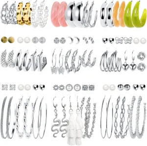 45 Pairs Gold Hoop Earrings for Women, Chunky Twisted Small Big Hoops Earring Packs Set, Earrings for women multipack, Fashion Trendy Earrings Jewelry for Birthday Party Christmas Gift