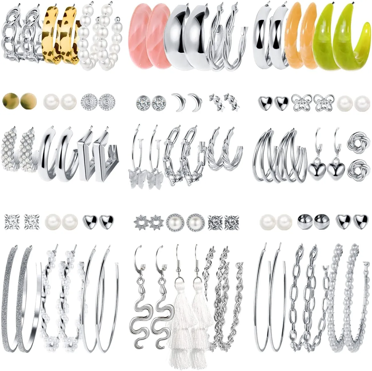 45 Pairs Gold Hoop Earrings for Women, Chunky Twisted Small Big Hoops Earring Packs Set, Earrings for women multipack, Fashion Trendy Earrings Jewelry for Birthday Party Christmas Gift