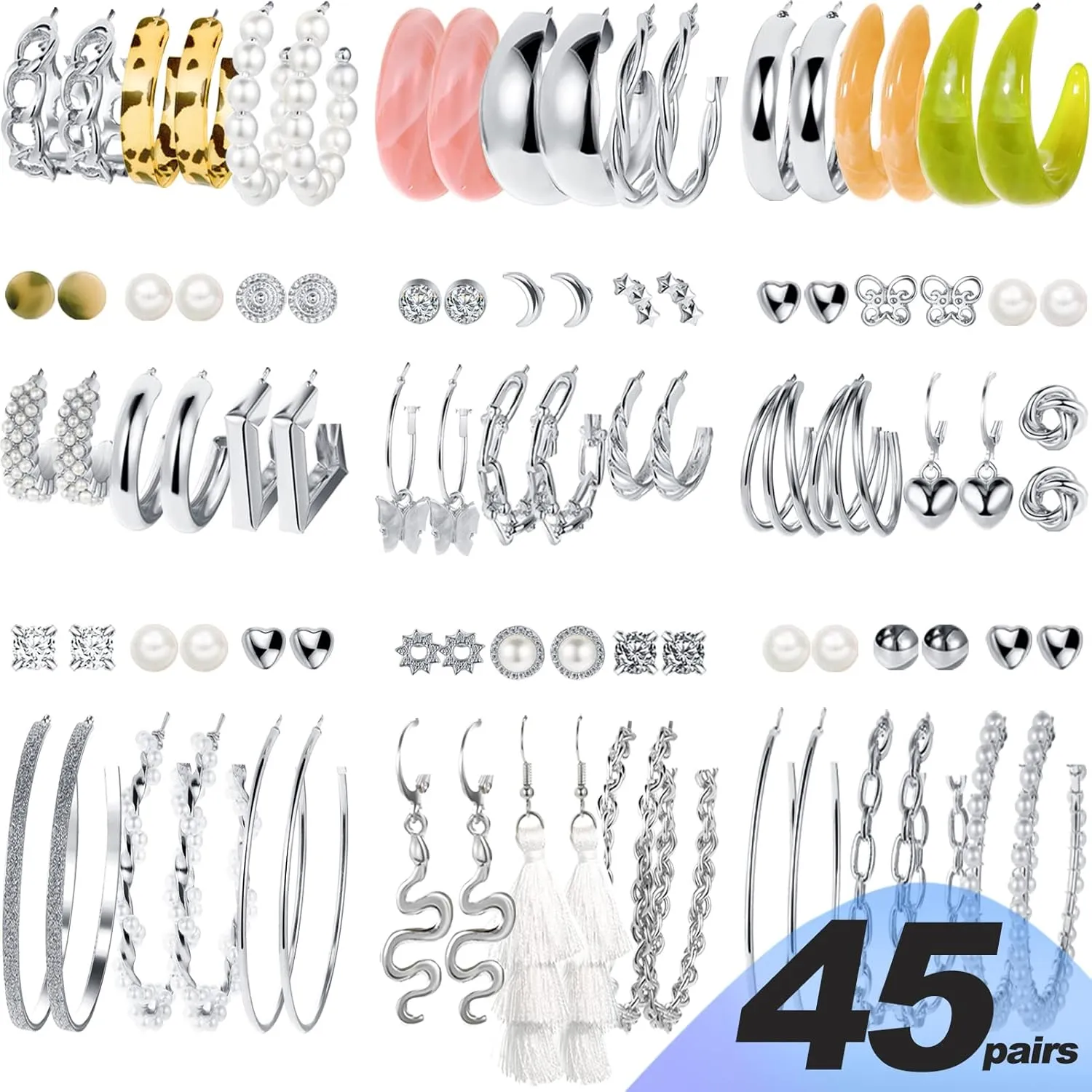 45 Pairs Gold Hoop Earrings for Women, Chunky Twisted Small Big Hoops Earring Packs Set, Earrings for women multipack, Fashion Trendy Earrings Jewelry for Birthday Party Christmas Gift