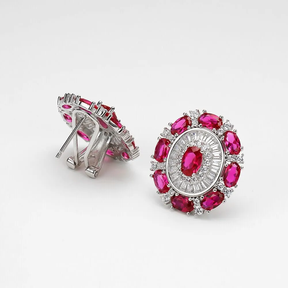 4*6mm Ruby Diamond 925 Sterling Silver Stud Earrings