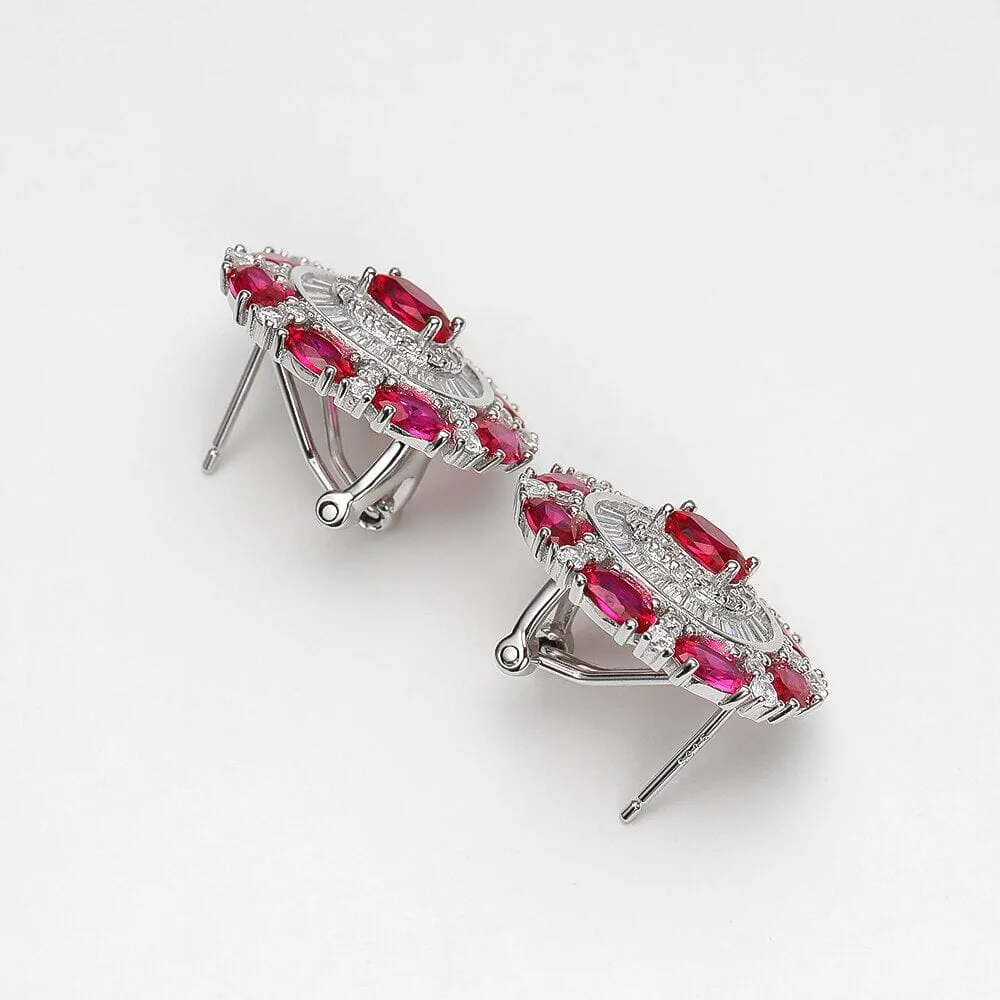 4*6mm Ruby Diamond 925 Sterling Silver Stud Earrings