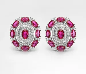 4*6mm Ruby Diamond 925 Sterling Silver Stud Earrings