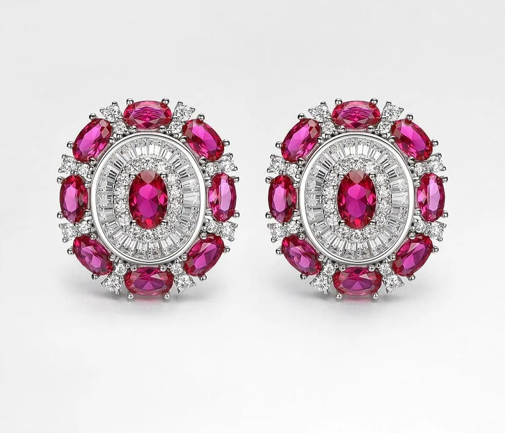 4*6mm Ruby Diamond 925 Sterling Silver Stud Earrings