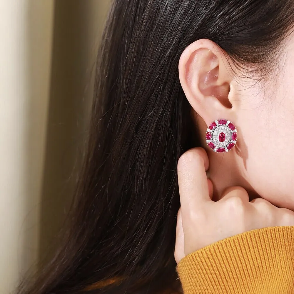 4*6mm Ruby Diamond 925 Sterling Silver Stud Earrings