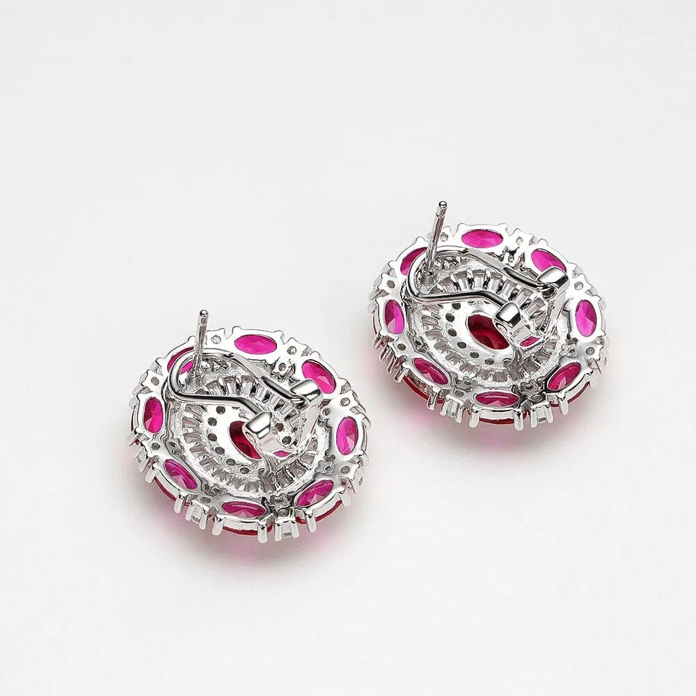 4*6mm Ruby Diamond 925 Sterling Silver Stud Earrings