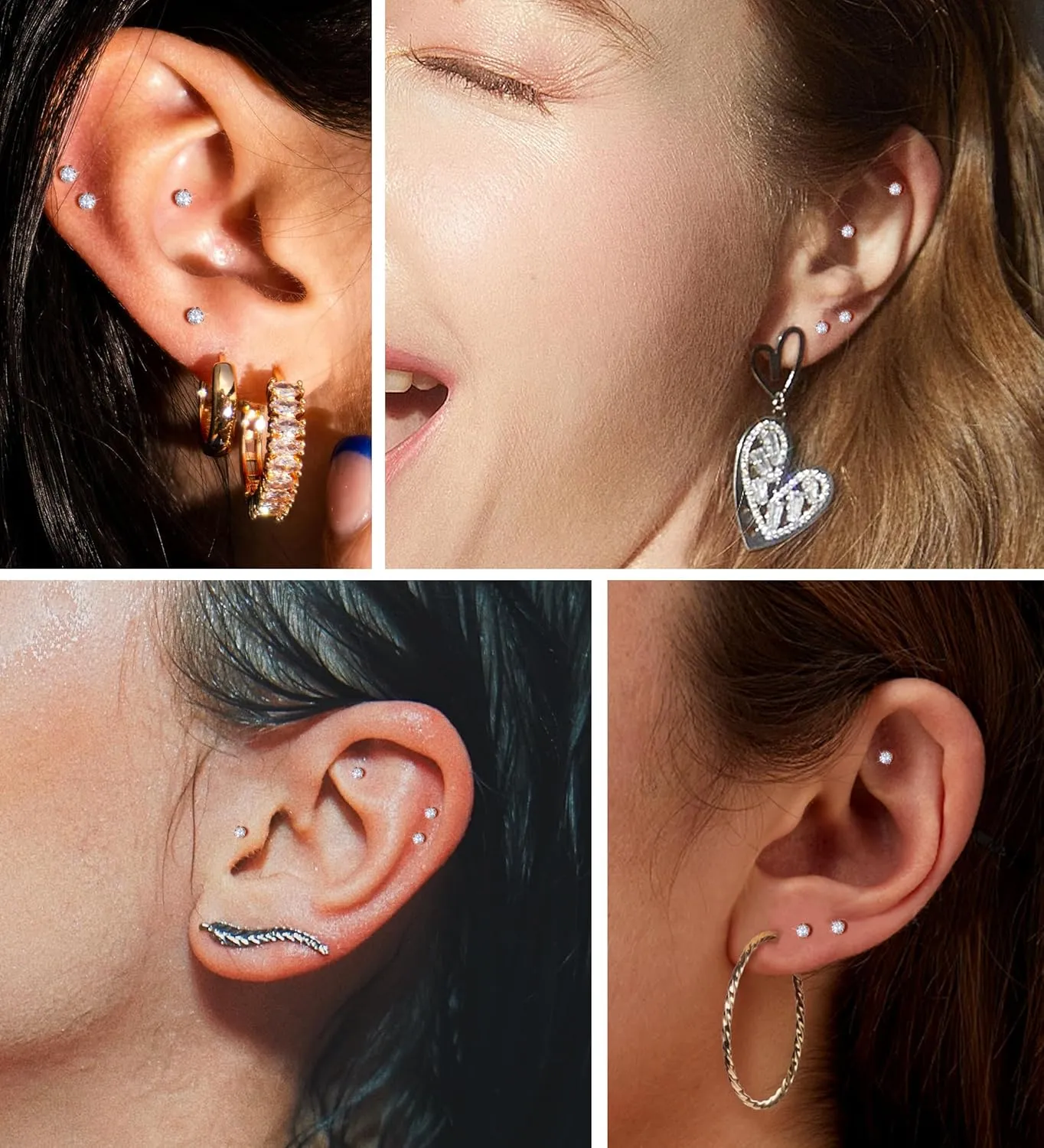 4Pairs 2MM Flatback Stud Earrings for Women Girls Tiny CZ Stud Earring Stainless Steel Hypoallergenic Handmade Screw Back Earrings Set