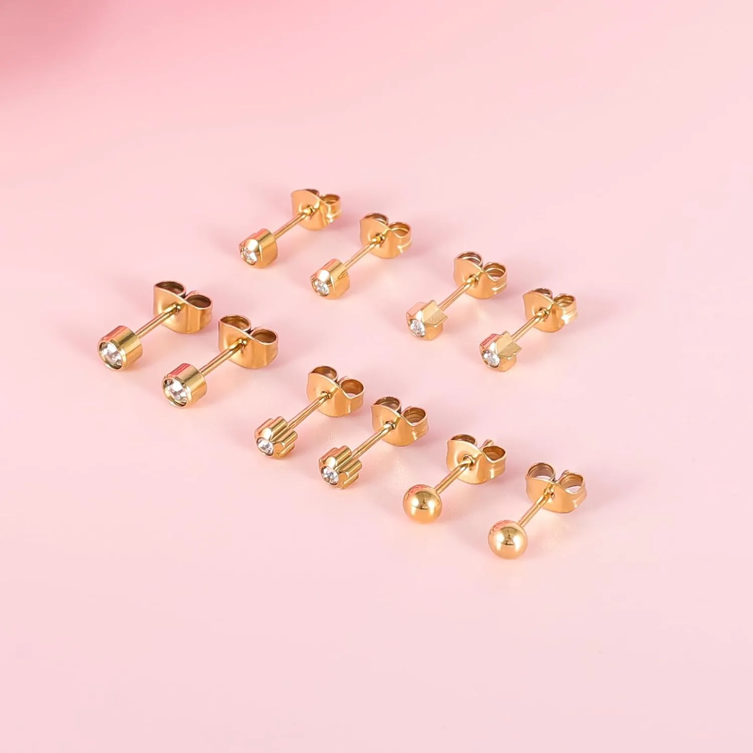 5 Pairs G23 Titanium Stud Earrings for Sensitive Ears, Heart Star Flower Round Ball Cubic Zirconia Stud Earrings Set for Women