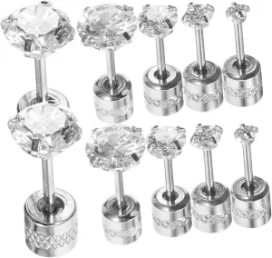 5 Pairs Minimalist Screw Back Earrings for Women Zirconia Jewelry Lightweight Ear Studs for Everyday Wear present for Valentine Day and Special Occasions