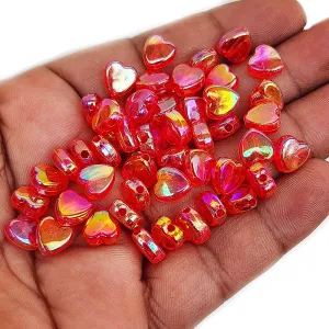 50 Grams Pack' Approx 250 Pcs Pkg. Small Heart Beads Fine quality of Acrylic Material for Jewelry Making, Red Rainbow AB Color