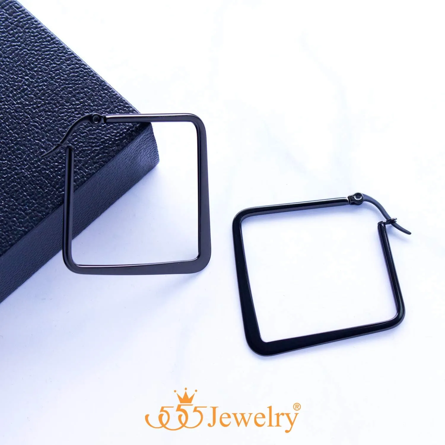 555Jewelry Stainless Steel Geometric Large Square Hoop Statement Earrings for Women