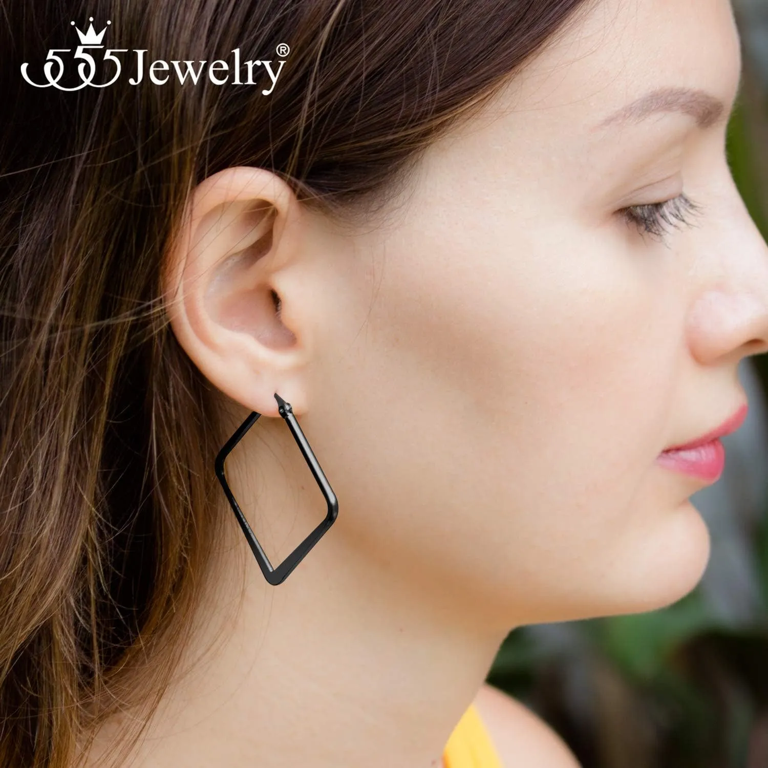 555Jewelry Stainless Steel Geometric Large Square Hoop Statement Earrings for Women
