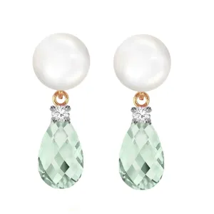 6.6 Carat 14K Solid Yellow Gold Stud Earrings Diamond, Green Amethyst Pearl