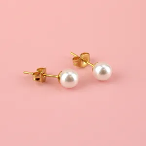 6mm Pearl Stud Earrings (Gold Plated)