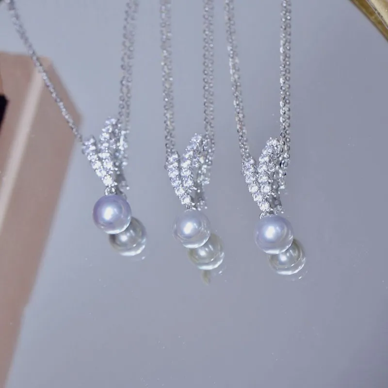 7-8MM Akoya Seawater Grey Blue Pearls Round Pendant