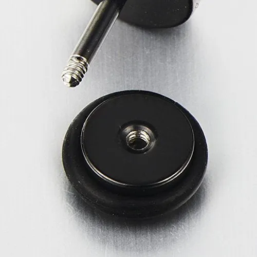 8-12MM Black Stud Earrings for Men, Stainless Steel Illusion Tunnel Plug with Carbon Fiber, Screw Back, 2pcs, Perfect for Everyday Wear or Edgy-Themed Events