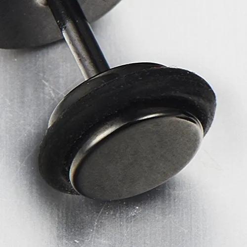 8-12MM Black Stud Earrings for Men, Stainless Steel Illusion Tunnel Plug with Carbon Fiber, Screw Back, 2pcs, Perfect for Everyday Wear or Edgy-Themed Events