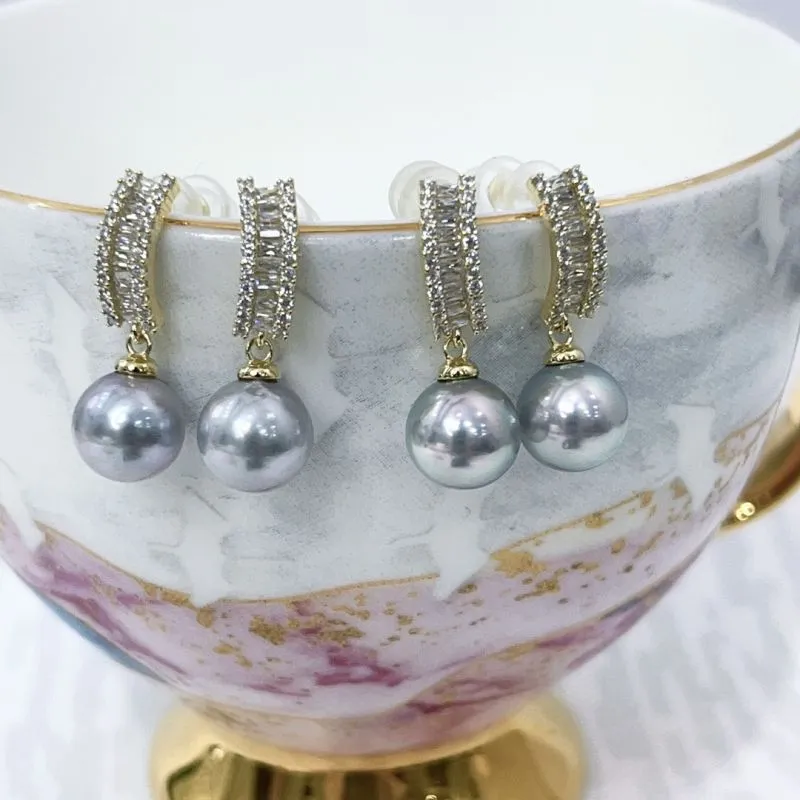 8-9mm Akoya Silver Blue Pearls Trendy Fine Stud Earrings