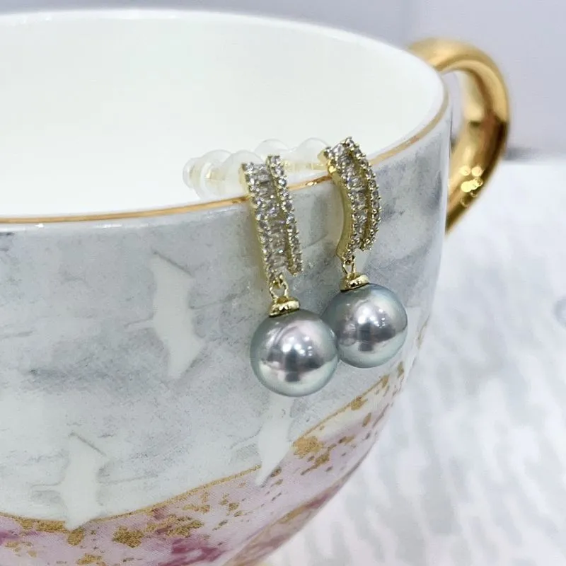 8-9mm Akoya Silver Blue Pearls Trendy Fine Stud Earrings