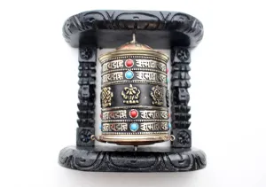 8 Auspicious Symbol Tibetan Copper Prayer Wheel Wall Hanging with Wooden Frame