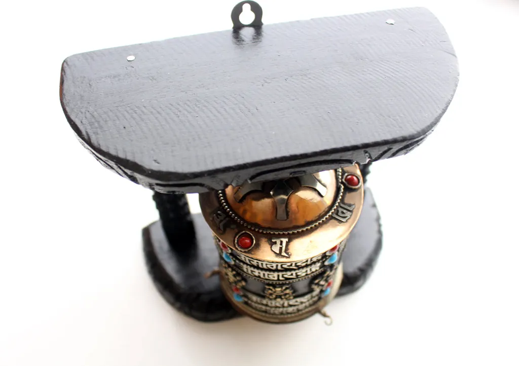 8 Auspicious Symbol Tibetan Copper Prayer Wheel Wall Hanging with Wooden Frame