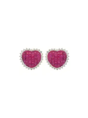 8.10ct Ruby Diamond 18K Gold Heart Shaped Earrings