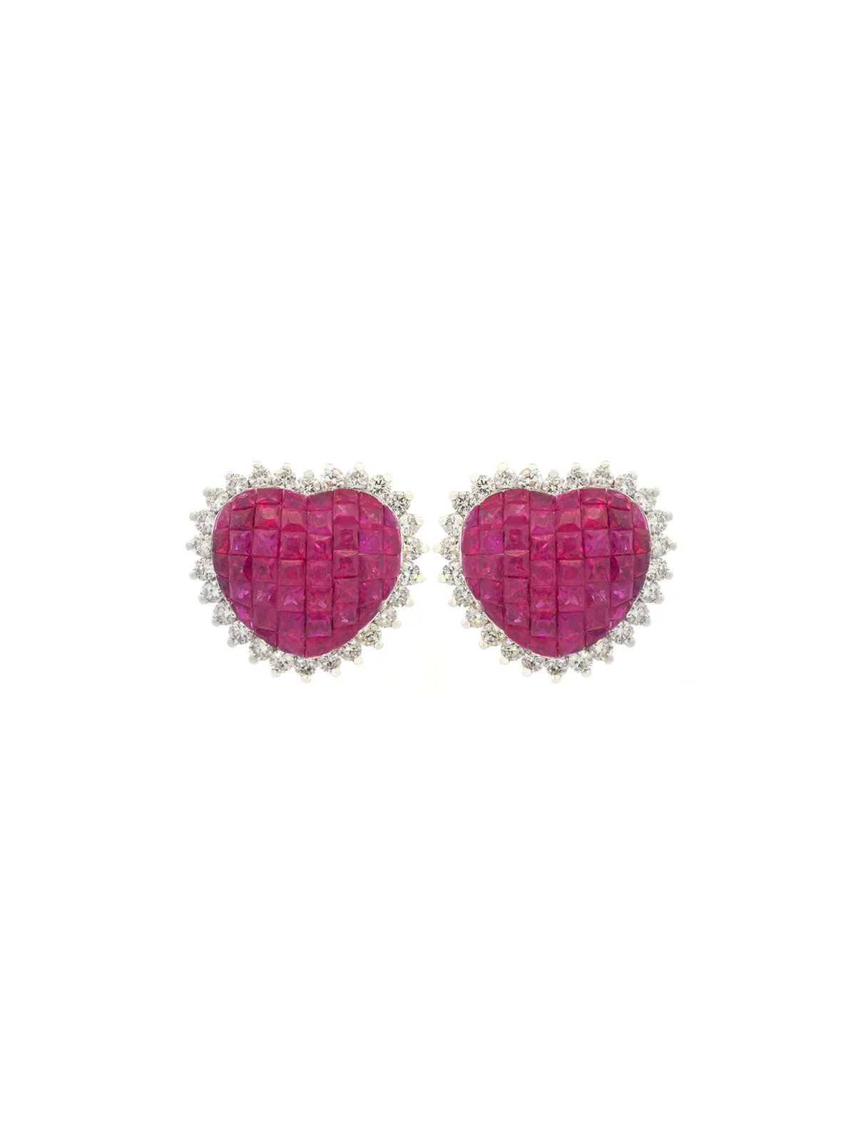 8.10ct Ruby Diamond 18K Gold Heart Shaped Earrings