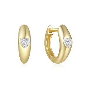 925 Silver Glossy Heart-Shaped Zircon Hoop Earrings
