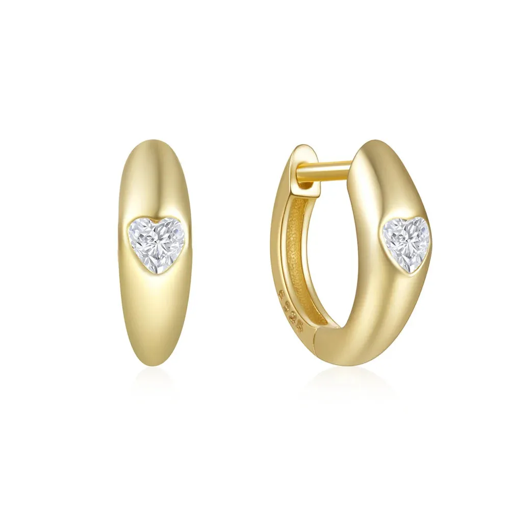 925 Silver Glossy Heart-Shaped Zircon Hoop Earrings