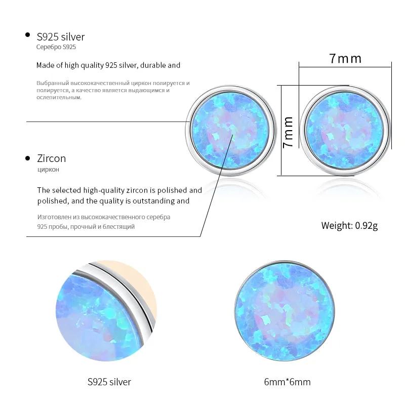 925 Sterling Silve Brightly Round Opal Stud Earrings for Women