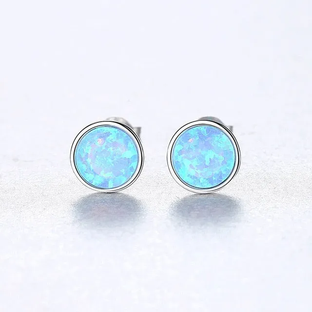 925 Sterling Silve Brightly Round Opal Stud Earrings for Women