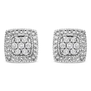 .925 Sterling Silver 1/2 Cttw Diamond Miligrain Square Shape Stud Earrings
