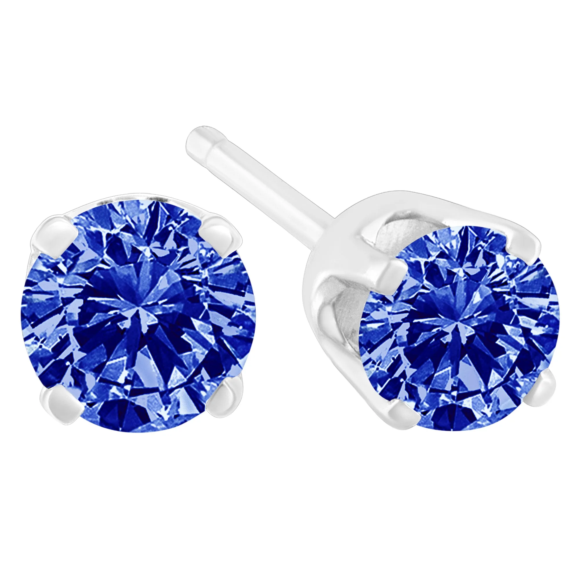 .925 Sterling Silver 1/5 Cttw Round Brilliant-Cut Blue Diamond Classic 4-Prong Stud Earrings