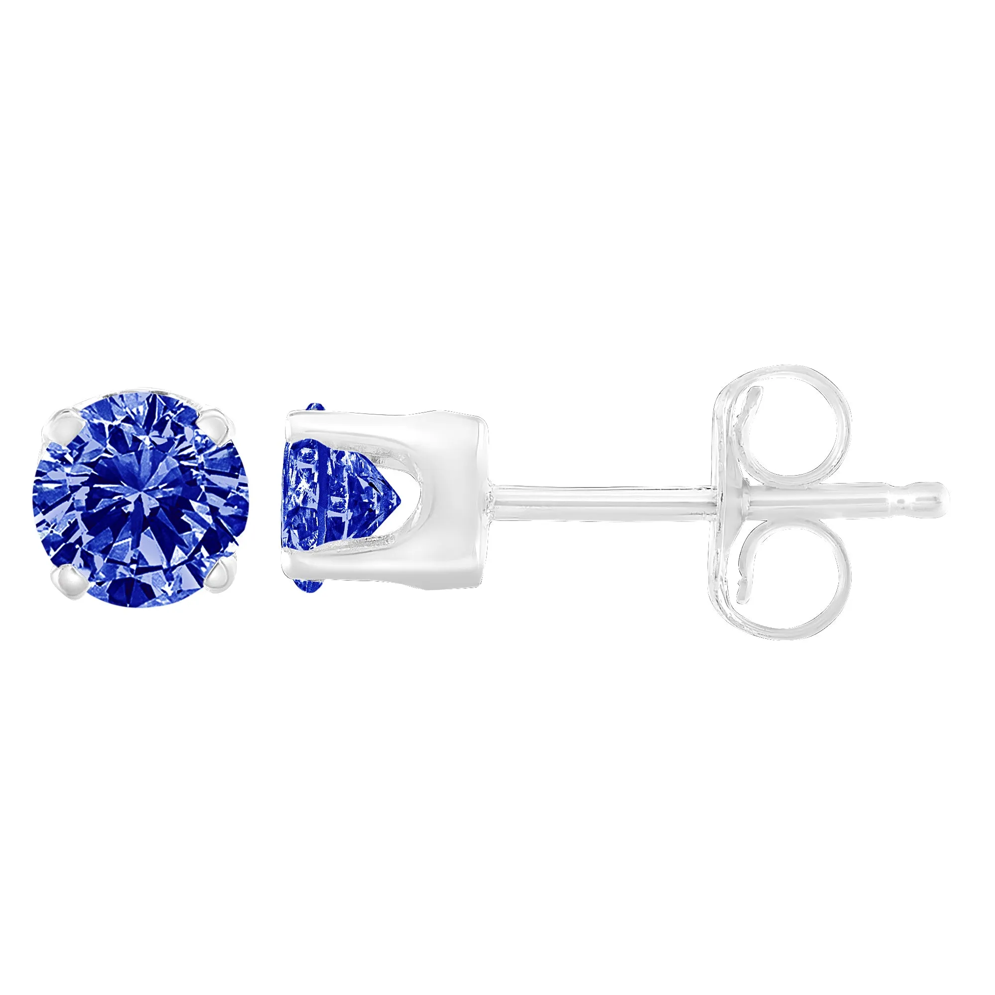 .925 Sterling Silver 1/5 Cttw Round Brilliant-Cut Blue Diamond Classic 4-Prong Stud Earrings